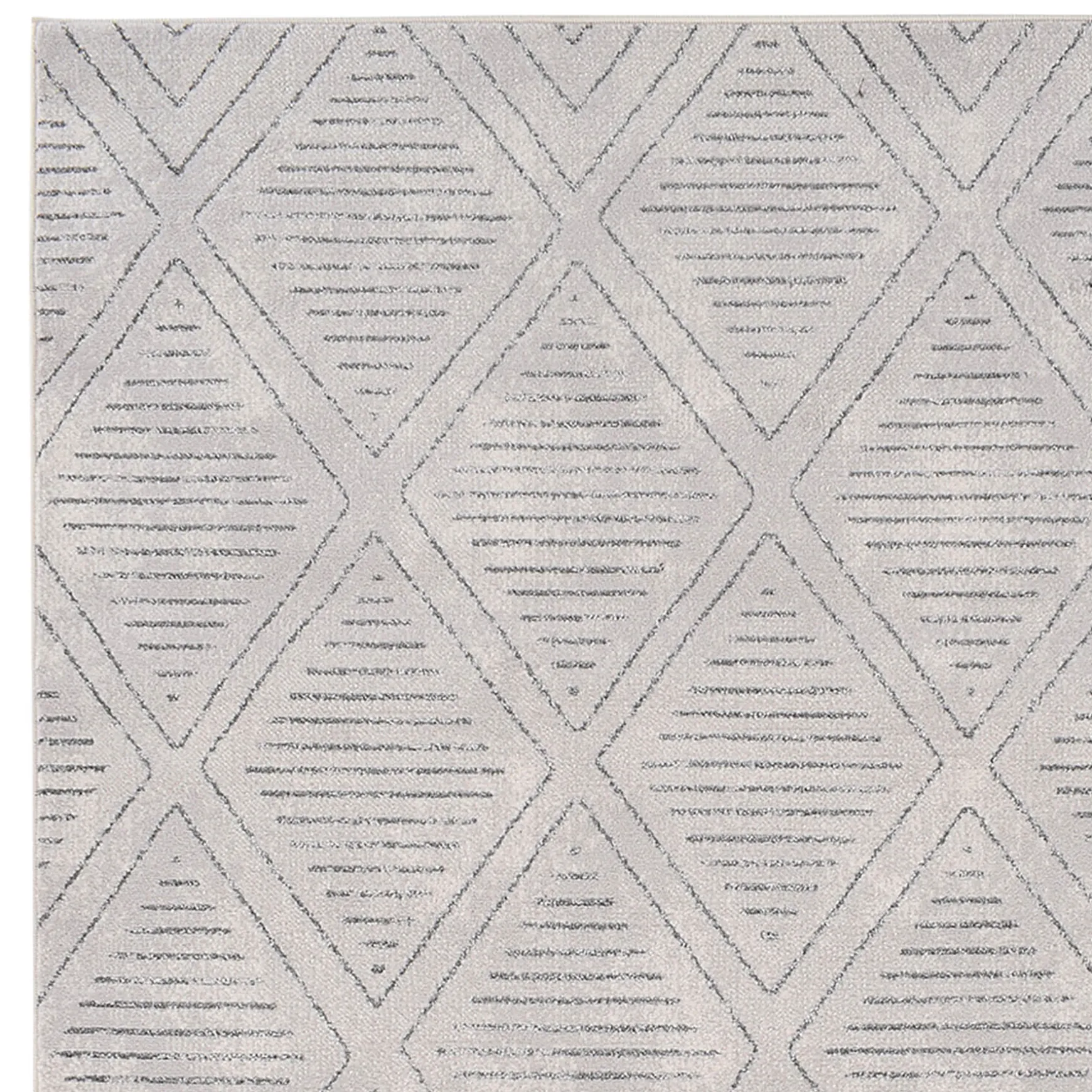 Attractive (D534) Cleo White & Grey Diamond Design Area Rug, 8 10