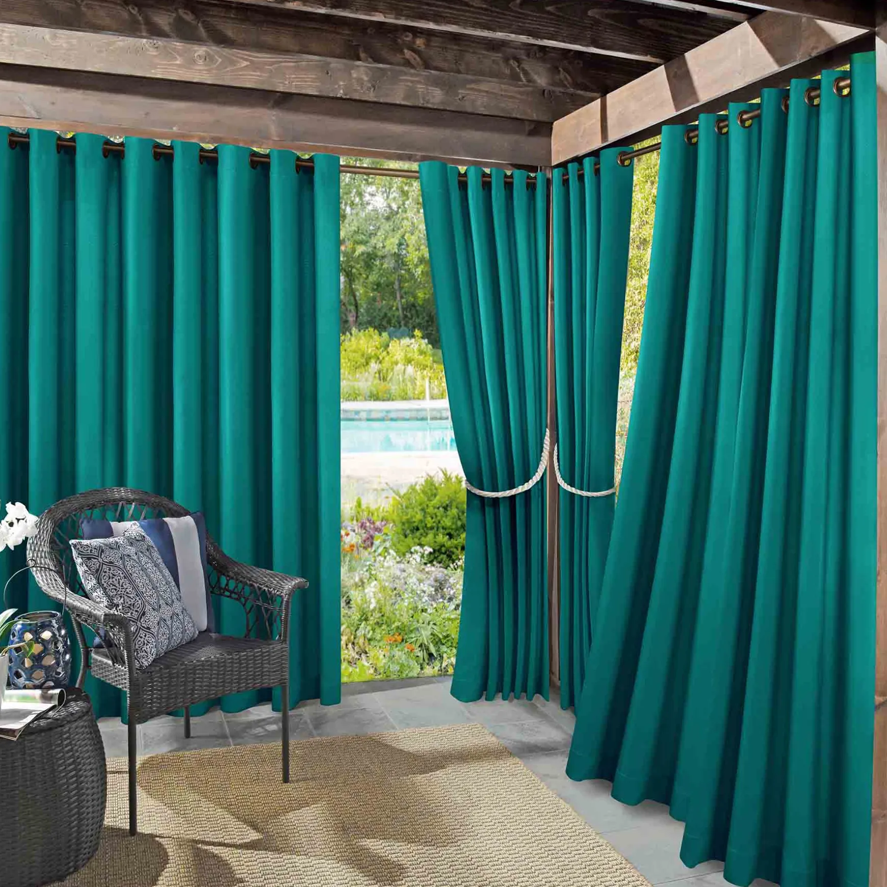 Attractive Darian Turquoise Outdoor Light Filtering Curtain Panel, 84