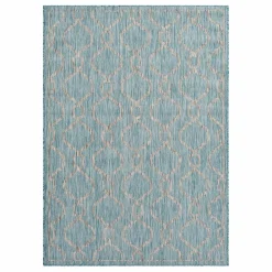 Attractive (E306) Aqua Geo Wave Indoor & Outdoor Area Rug, 5 7