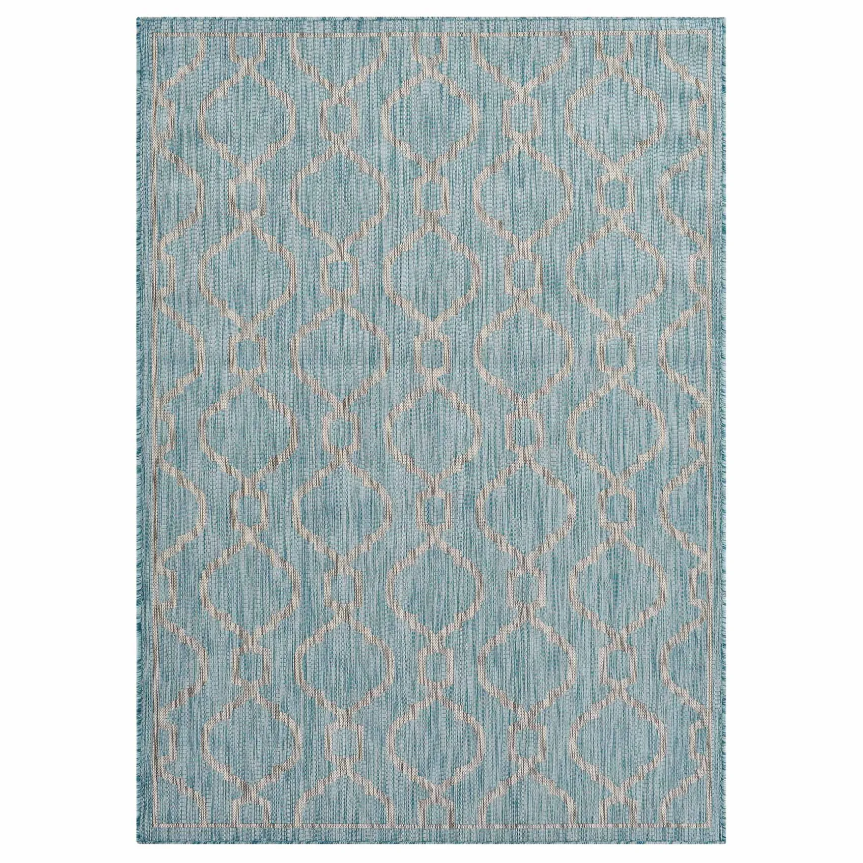Attractive (E306) Aqua Geo Wave Indoor & Outdoor Area Rug, 5 7