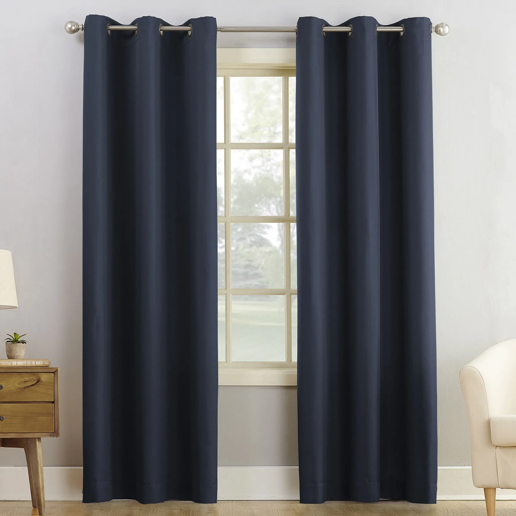 Bargain Sale Montego Navy Casual Light Filtering Grommet Curtain Panel, 95