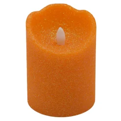 Bargain Sale Orange Glittered Led Halloween Candle, 4