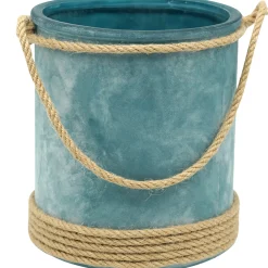 Cheap Online Blue Glass Cylinder With Jute Handle, 7