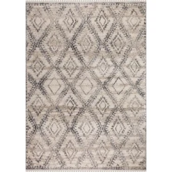 Clearance Sale (B616) Flokati Anthracite & Cream Diamond Runner, 2 7