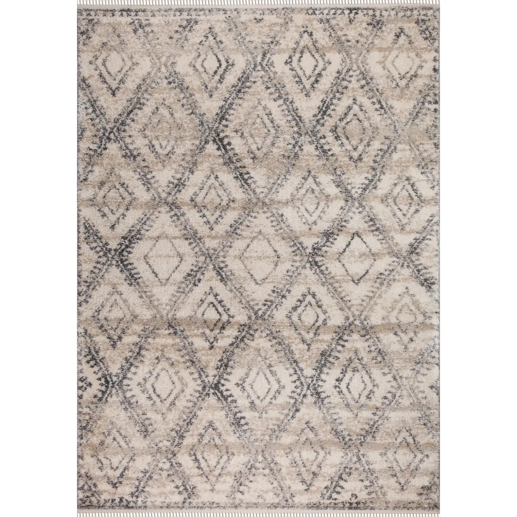 Clearance Sale (B616) Flokati Anthracite & Cream Diamond Runner, 2 7