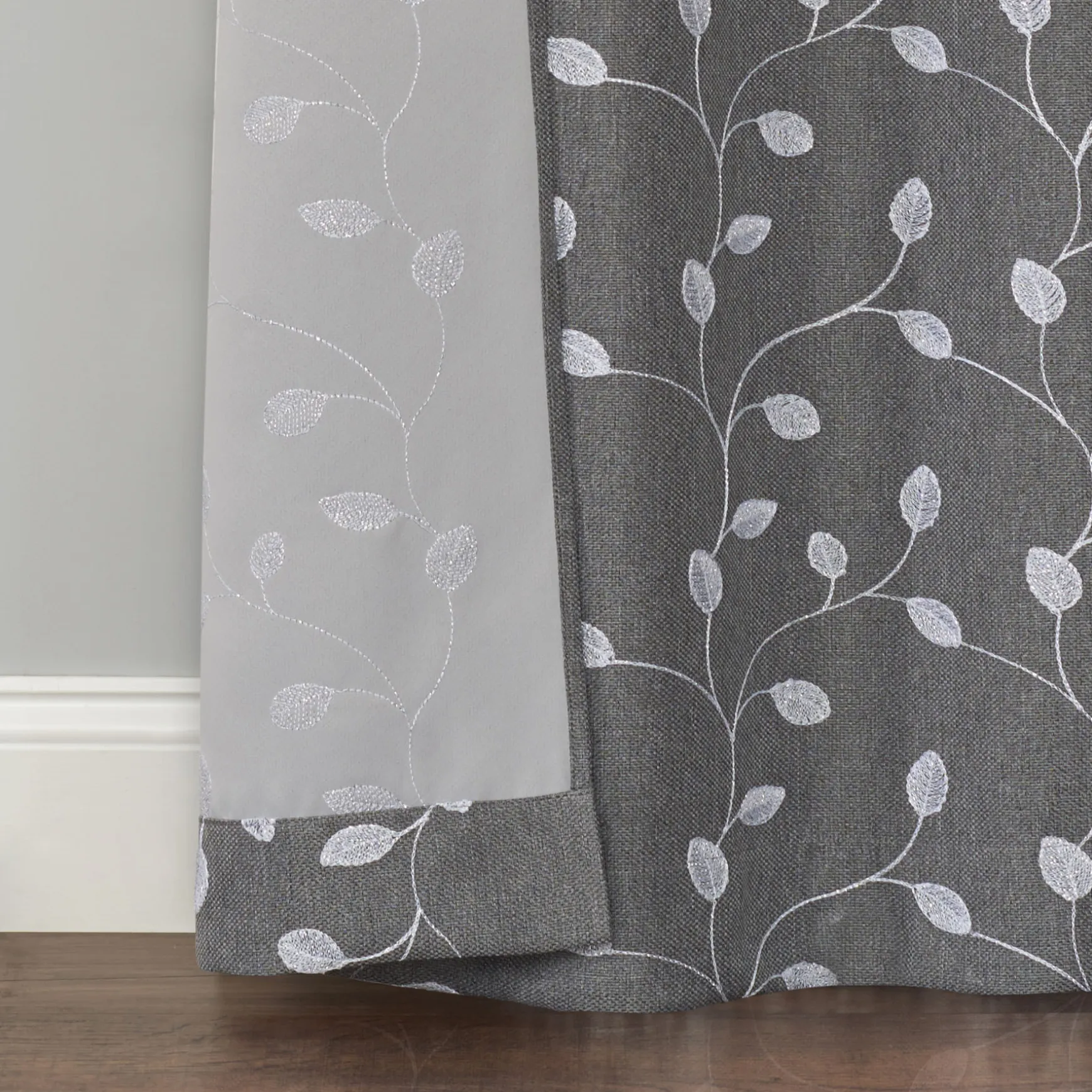Clearance Sale Rockwell Grey Embroidered Blackout Grommet Curtain Panel, 84