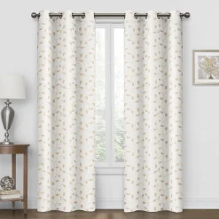 Clearance Sale Rockwell Light Tan Embroidered Blackout Grommet Curtain Panel, 84