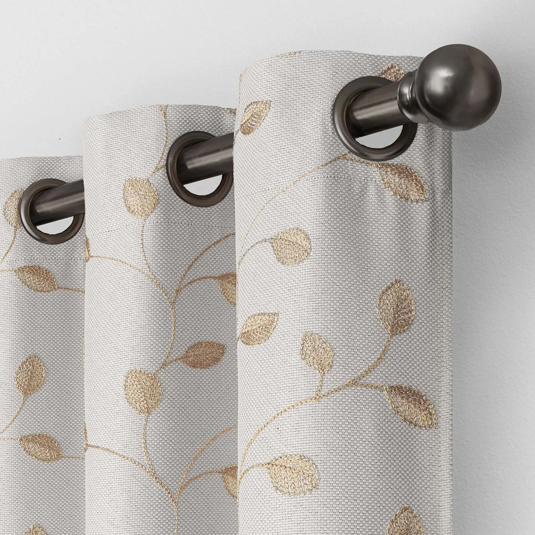 Clearance Sale Rockwell Light Tan Embroidered Blackout Grommet Curtain Panel, 84