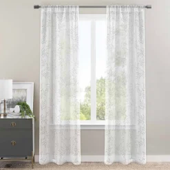 Clearance Sale White Botanical Leaf Burnout Sheer Curtain Panel, 84