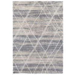 Closeout Sale (C157) White & Grey Moroccan Style Shag Area Rug, 5 7
