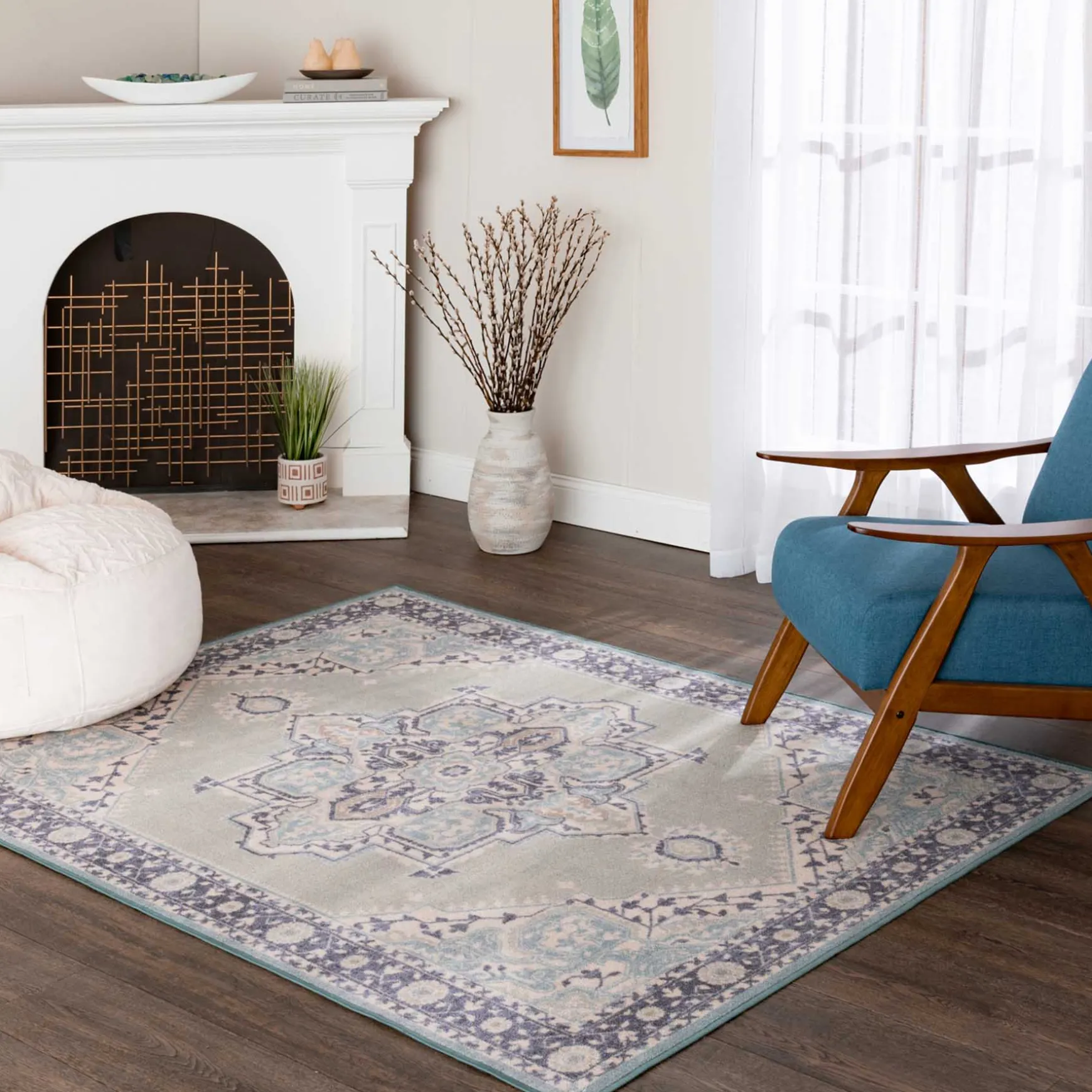 Closeout Sale (D562) Venus Blue Multi-Colored Medallion Area Rug, 4 6
