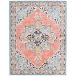 Closeout Sale (D561) Venus Pink Multi-Colored Medallion Accent Rug, 2 4