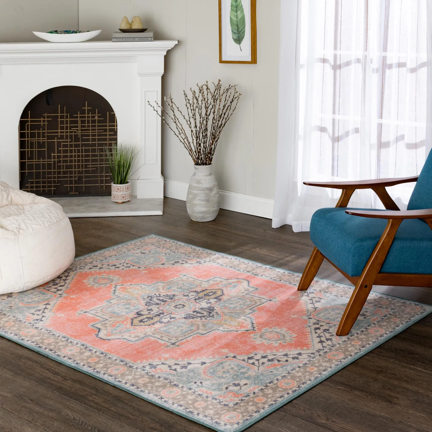 Closeout Sale (D561) Venus Pink Multi-Colored Medallion Accent Rug, 2 4