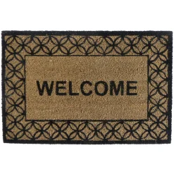 Closeout Sale Welcome Rings Natural & Black Coir Mat, 18 27