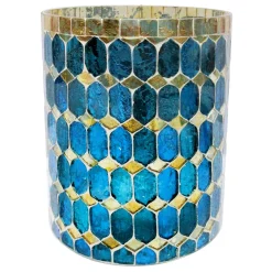Discount Sale Blue & Gold Mosaic Hurricane Candle Holder, 5.7