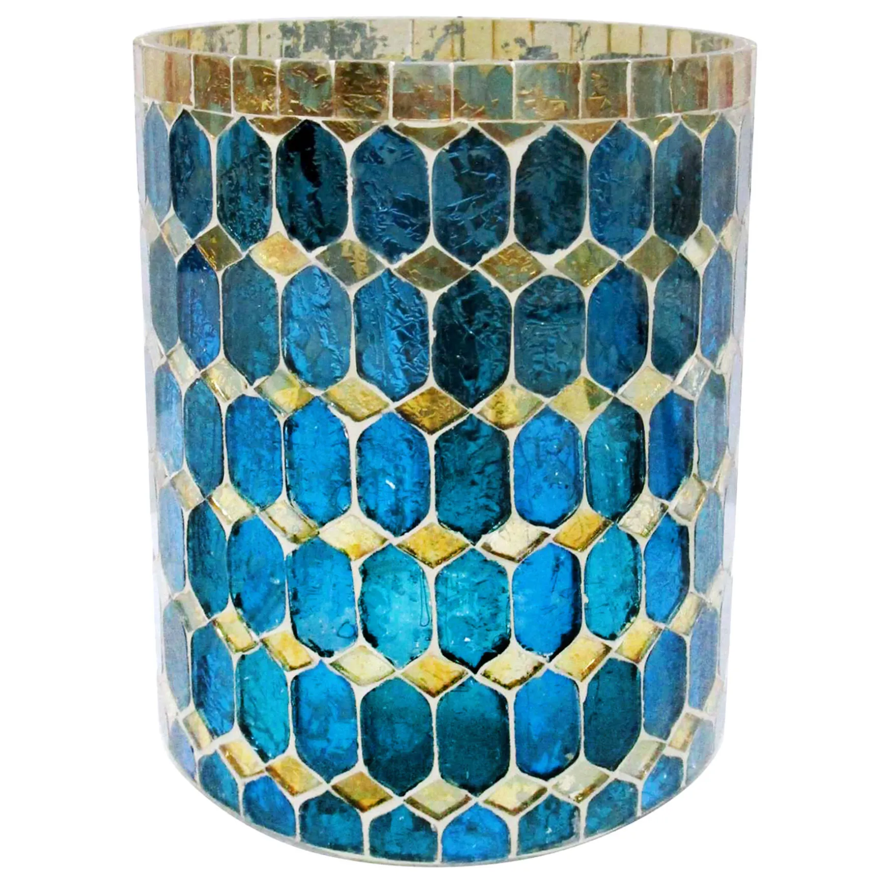 Discount Sale Blue & Gold Mosaic Hurricane Candle Holder, 5.7