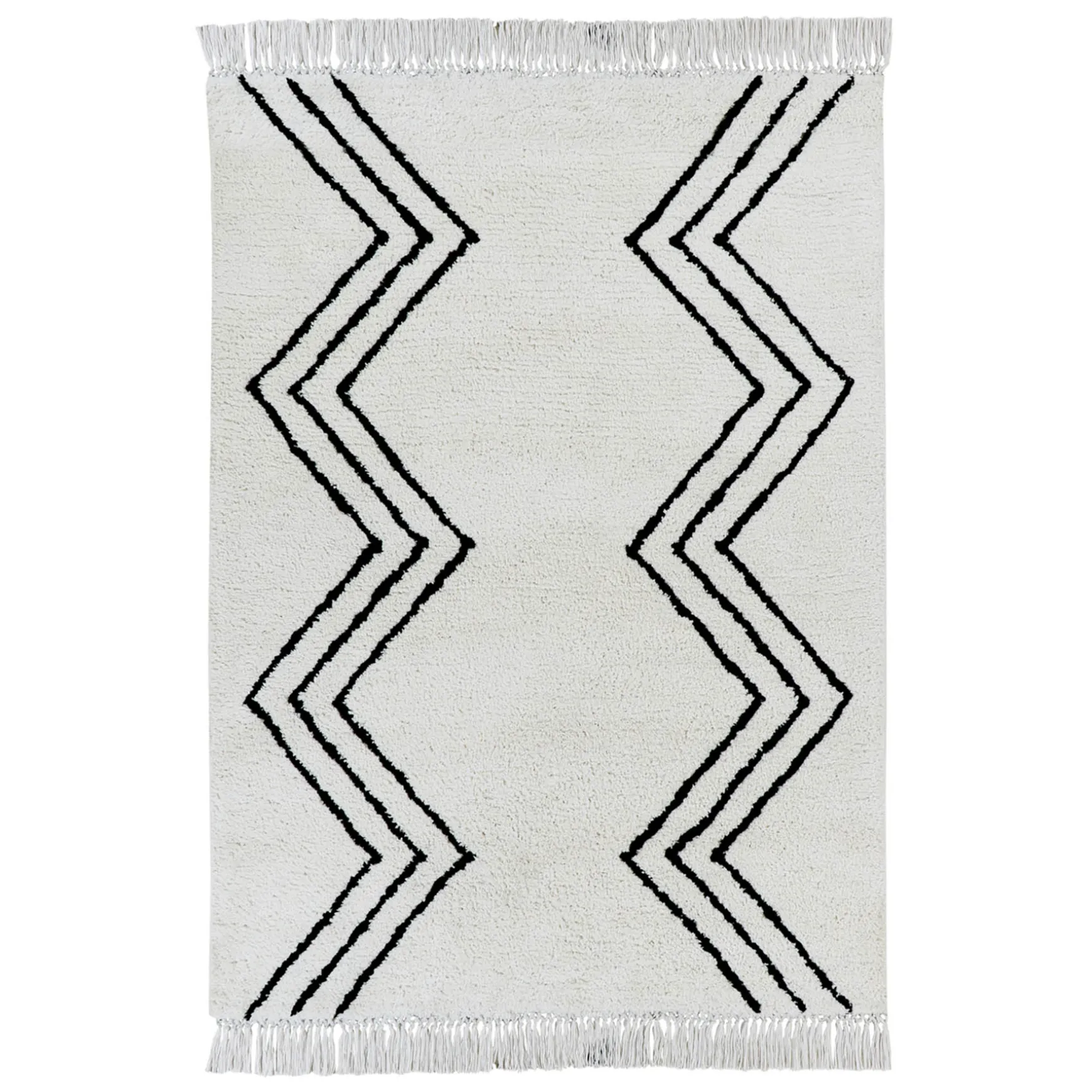 Exclusive (C186) White & Black Chevron Shag Area Rug, 5 7