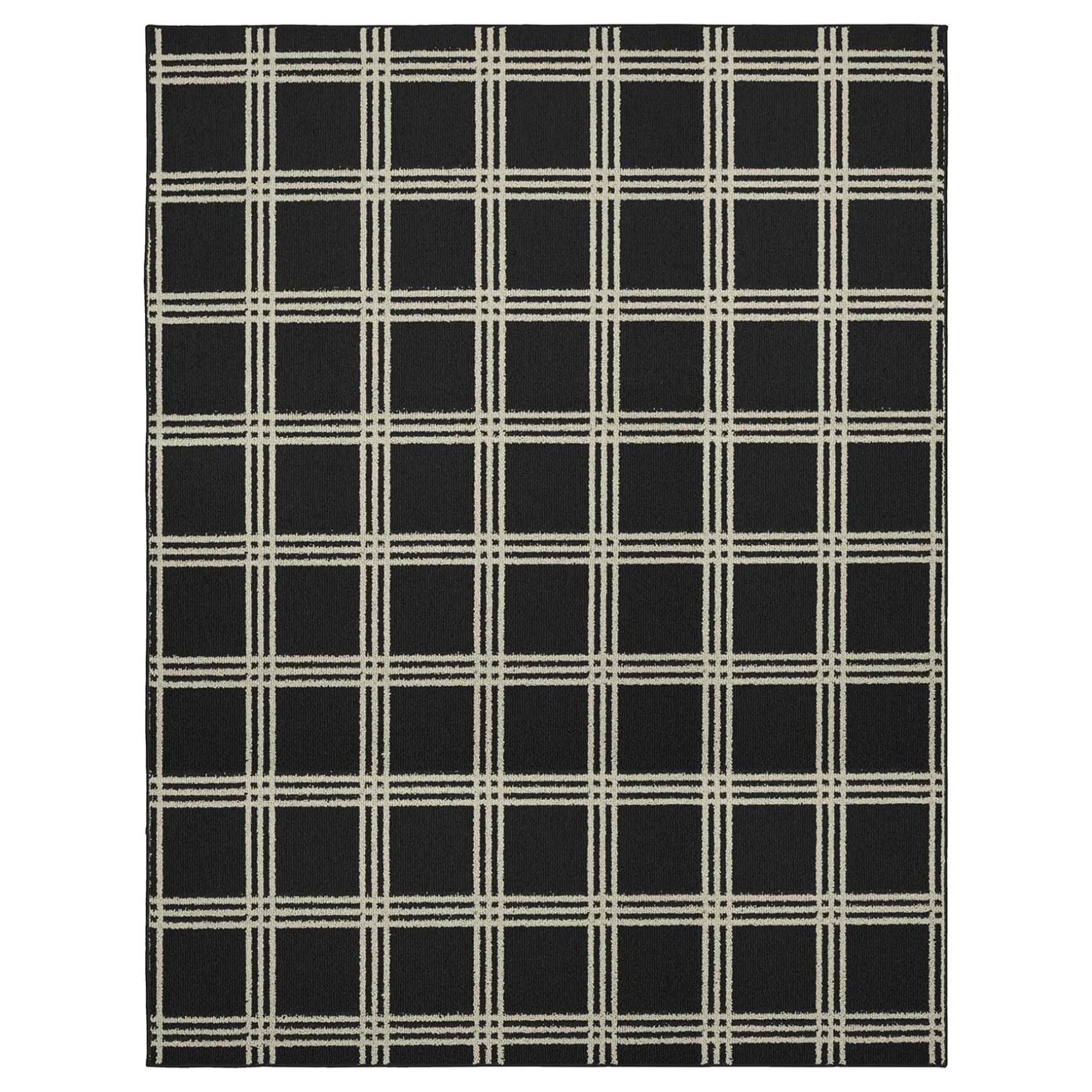Exclusive (D501) Black & Ivory Plaid Area Rug, 7 10