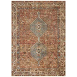 Exclusive (D570) Freya Red Multi-Colored Medallion Washable Area Rug, 5 7