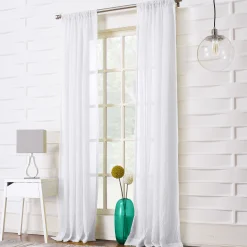 Exclusive Design Lourdes White Crushed Rod Pocket Sheer Curtain Panel, 95