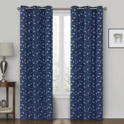 Exclusive Design Rockwell Navy Embroidered Blackout Grommet Curtain Panel, 84