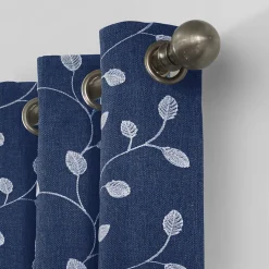 Exclusive Design Rockwell Navy Embroidered Blackout Grommet Curtain Panel, 84