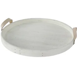 Exclusive Design White Round Wood Decorative Tray, 21