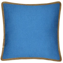 Exclusive Grace Mitchell Blue Linen With Jute Trim Throw Pillow, 18