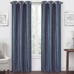 Exclusive Navy Faux Silk Blackout Grommet Curtain Panel, 63