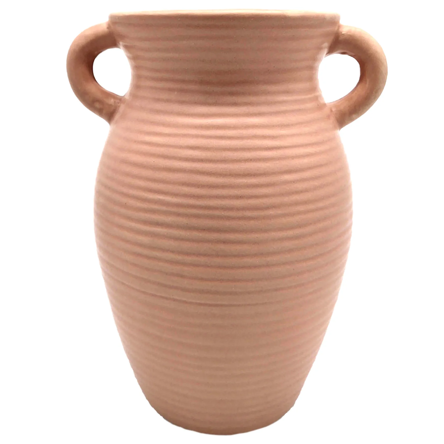 Exclusive Ribbed Natural Ceramic Vase With Handles, 8