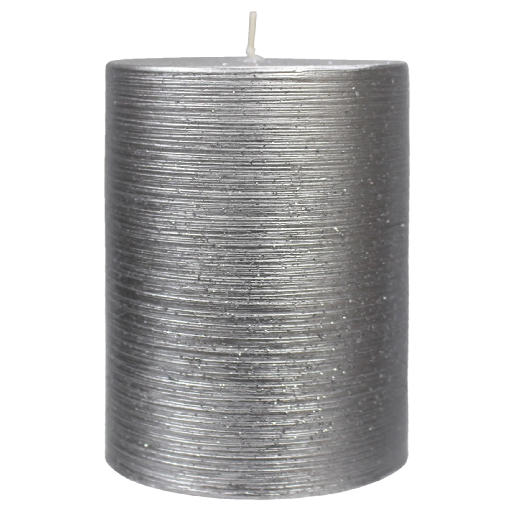 Exclusive Silver Glittered Unscented Pillar Candle, 4