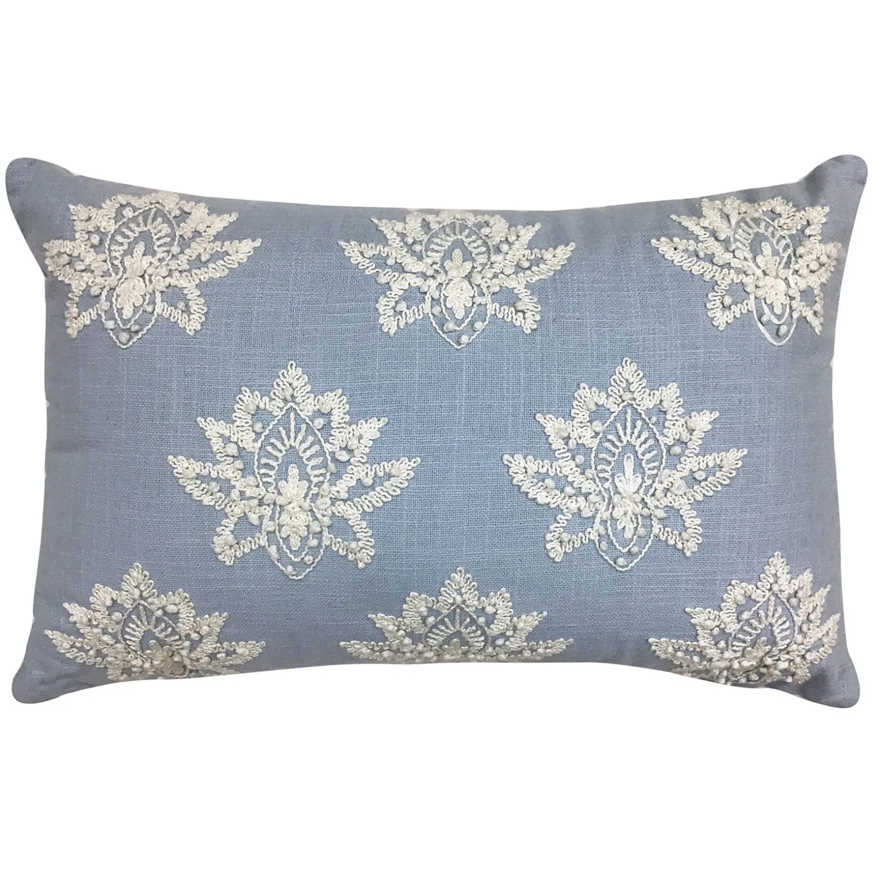 Exquisite Gifts Blue Beaded Embroidered Throw Pillow, 14 20
