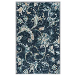 Exquisite Gifts (D406) Navy Blue Floral Design Accent Rug, 3 5