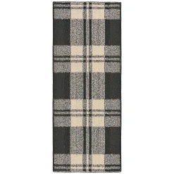 Exquisite Gifts Honeybloom Grey & Ivory Plaid Loop Kitchen Mat, 2 5