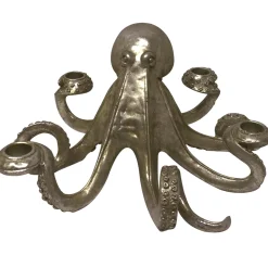 Exquisite Gifts Silver Octopus Taper Candle Holder, 11