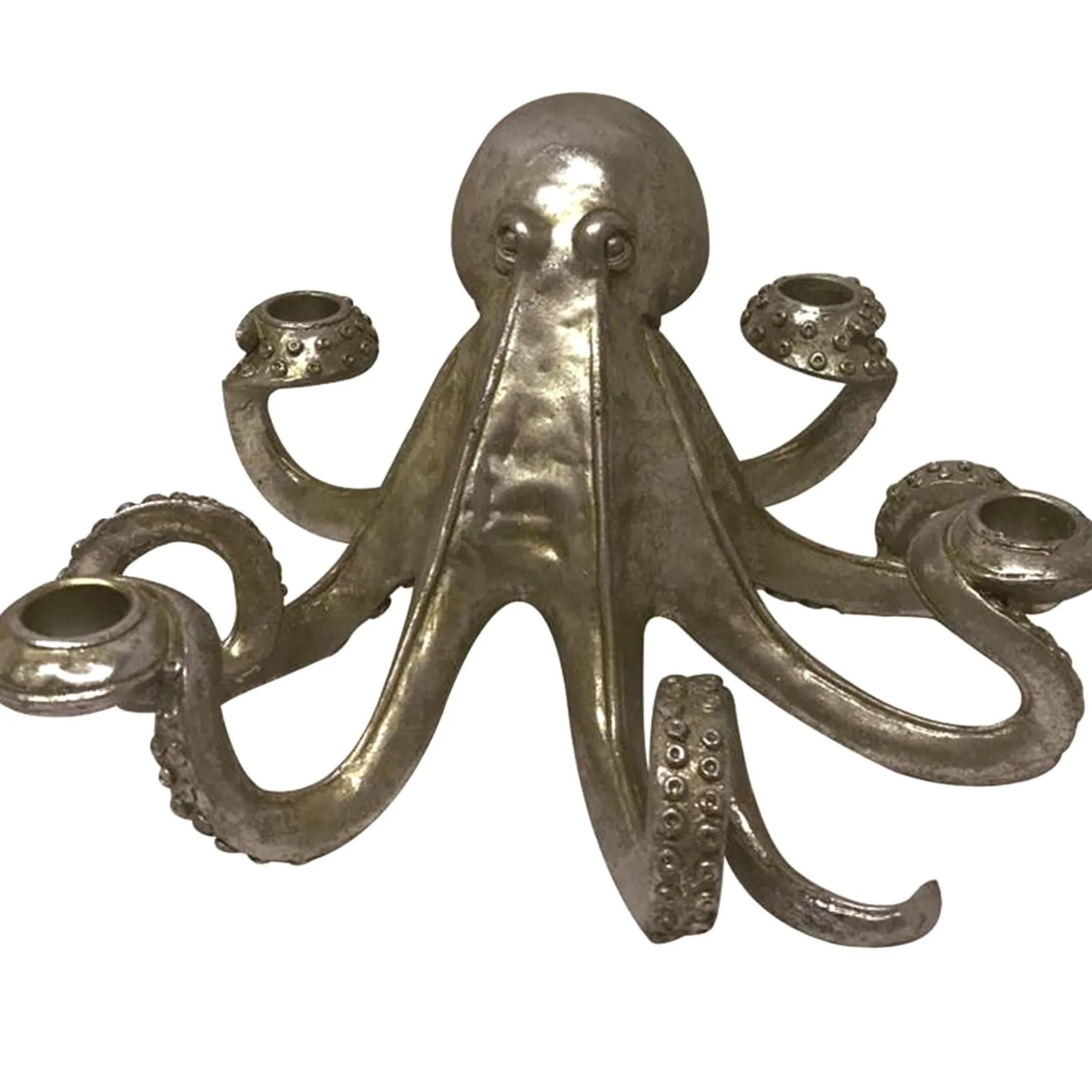 Exquisite Gifts Silver Octopus Taper Candle Holder, 11