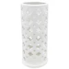 Exquisite Gifts White Ceramic Cutout Cylinder Candle Holder, 9