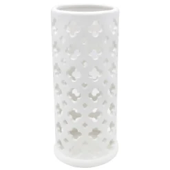 Exquisite Gifts White Ceramic Cutout Cylinder Candle Holder, 9
