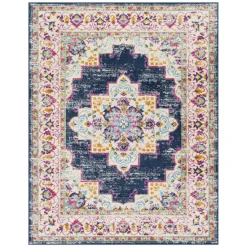Featured (D494) Floransa Blue & Pink Medallion Area Rug, 5 7