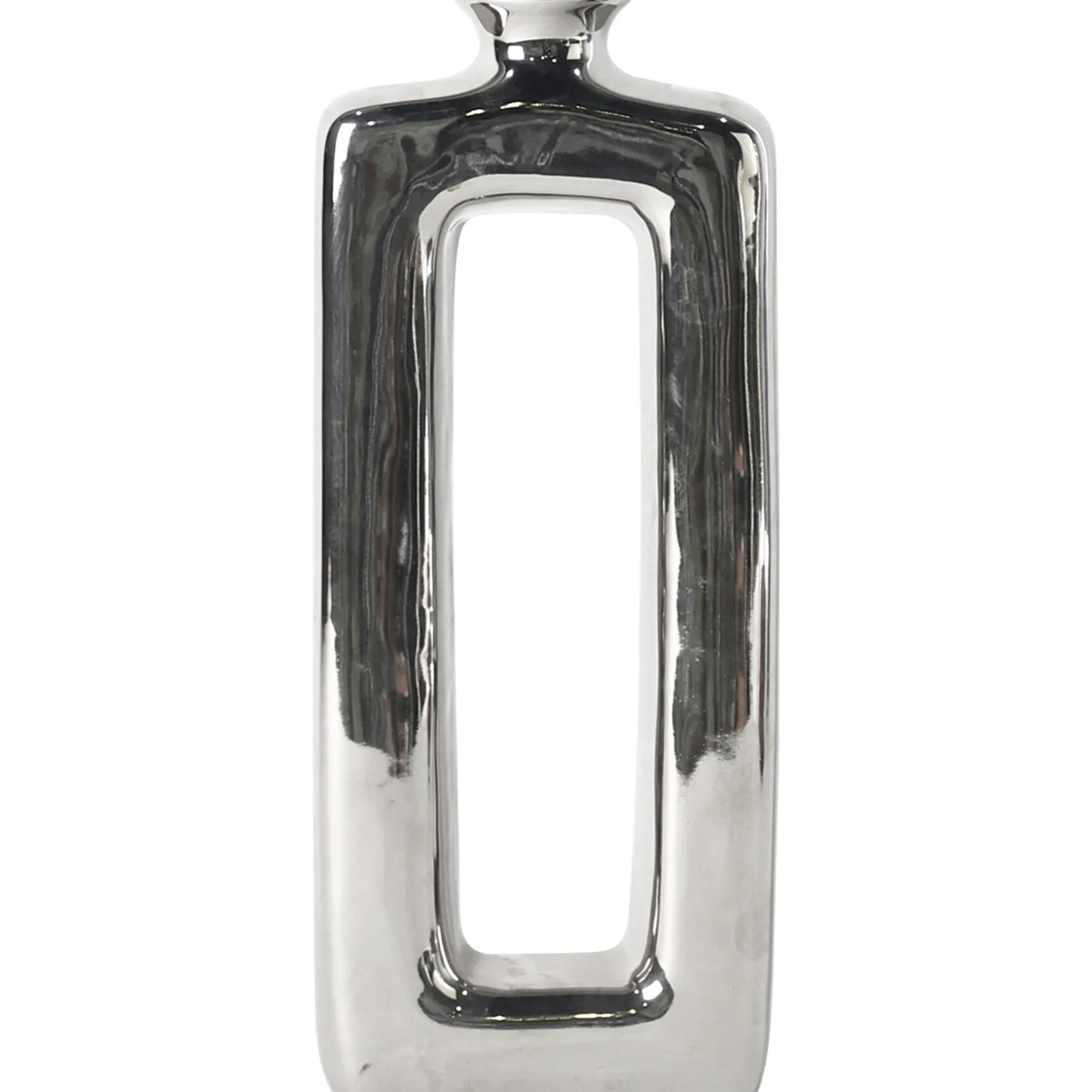 Featured Silver Rectangular Cutout Ceramic Vase, 15