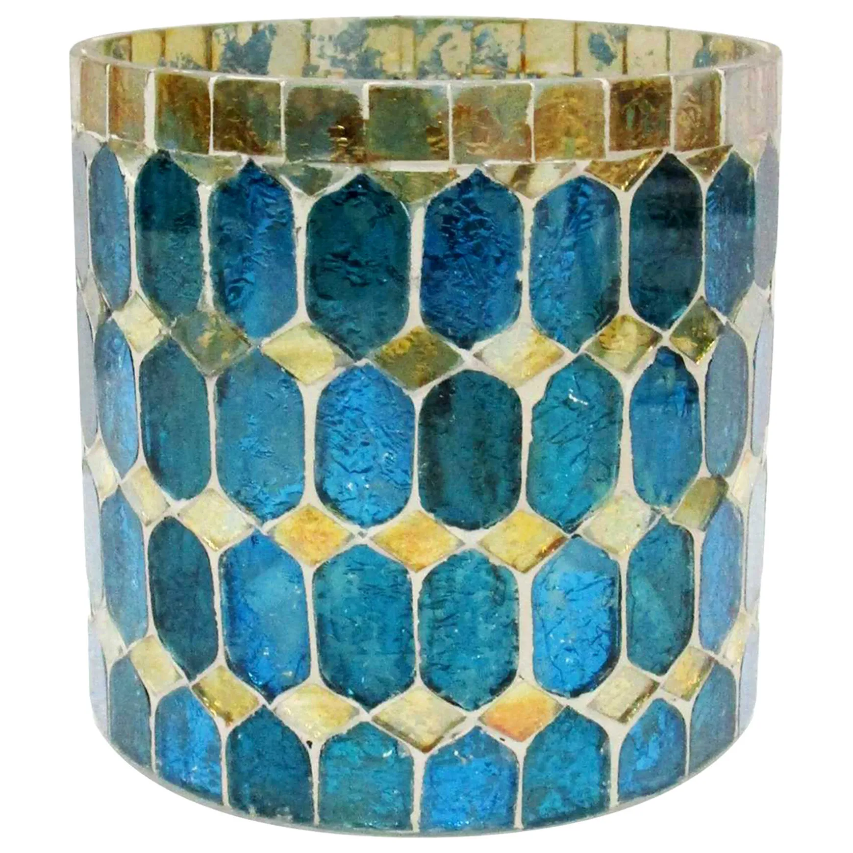 Flash Sale Blue & Gold Mosaic Tealight Candler Holder, 4