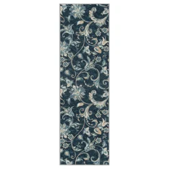 Low Price (D406) Navy Blue Floral Design Runner, 2 7