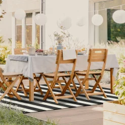 Low Price (E323) Asbury Black & White Striped Indoor & Outdoor Area Rug, 5 7