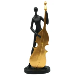Original Matte Black & Gold Cello Player, 14.5