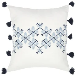 Original Tracey Boyd Blue Origami Embroidered Tassel Throw Pillow, 18