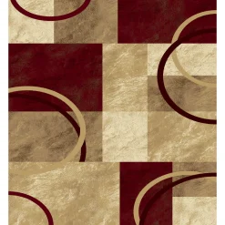 Premium (B645) Superior Burgundy & Tan Geometric Area Rug, 7 10