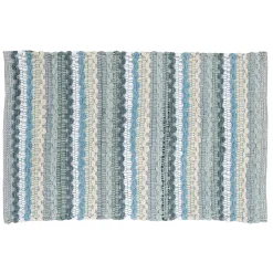Premium Blue Striped Cotton Chenille Accent Rug, 20 32