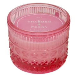 Premium Charmed Peony Scented Embossed Glass Jar Candle, 8.47Oz
