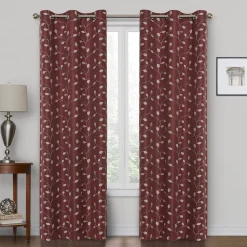 Premium Rockwell Burgundy Embroidered Blackout Grommet Curtain Panel, 84