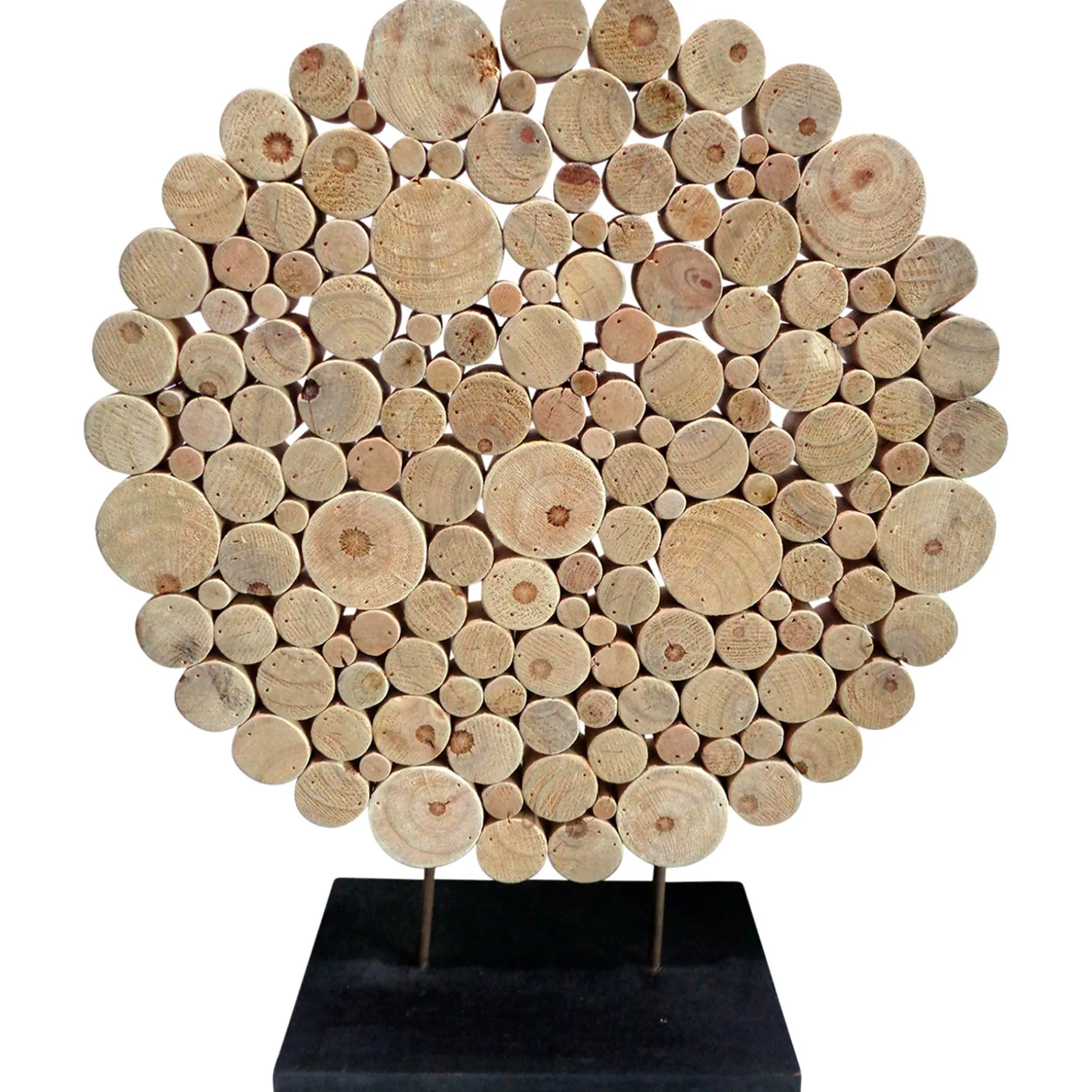 Premium Sliced Wood Disk Sculpture With Black Base, 24
